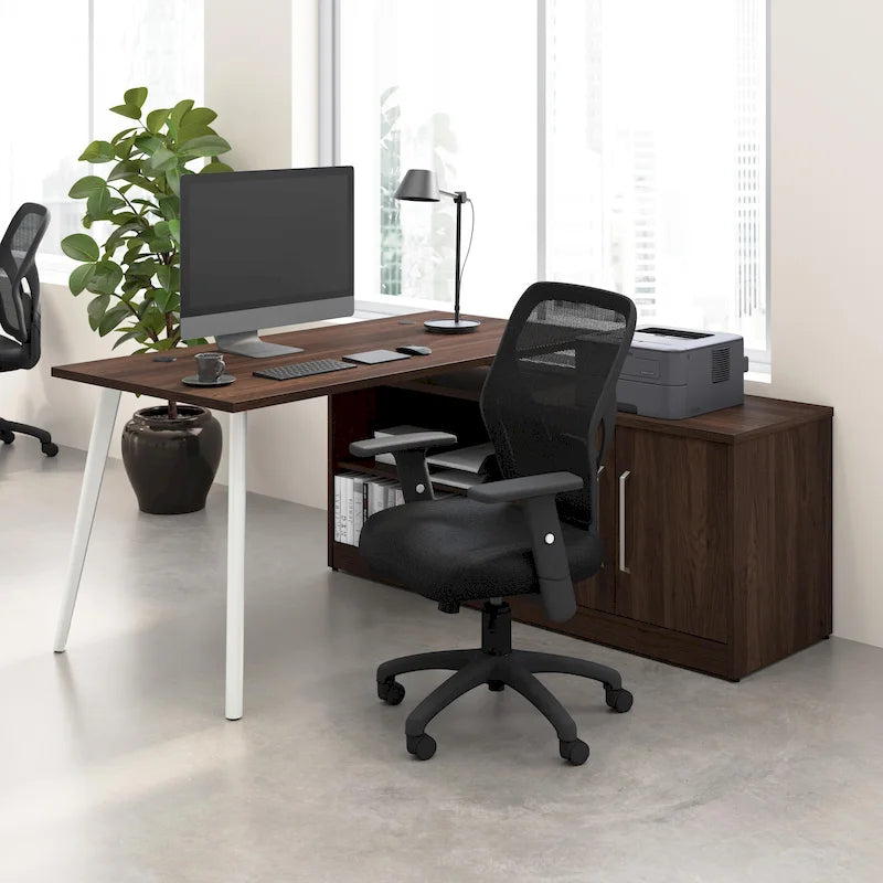60W L Shaped Desk with Storage Cabinet