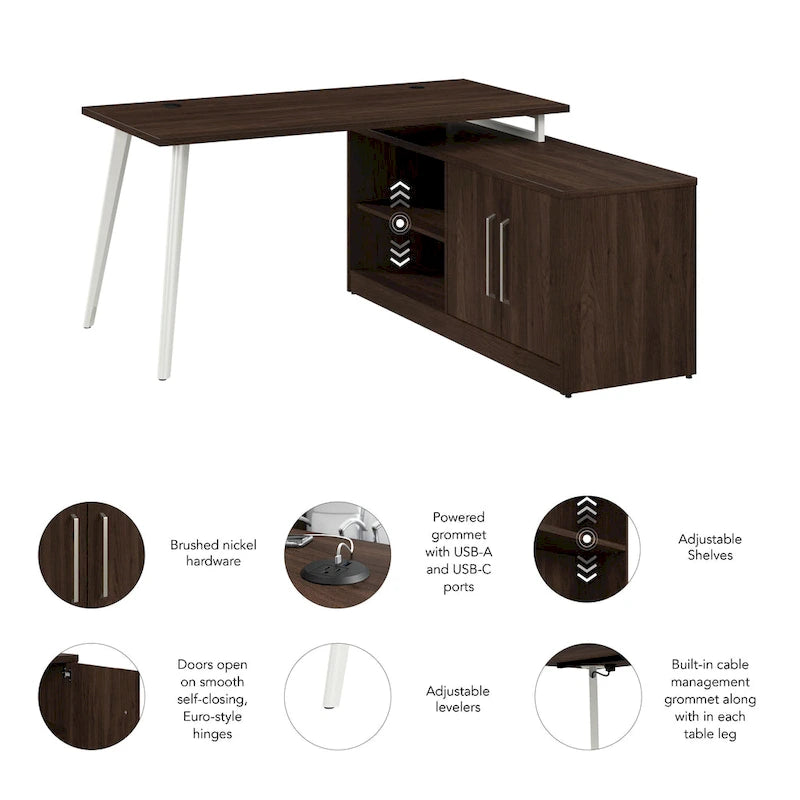 60W L Shaped Desk with Storage Cabinet