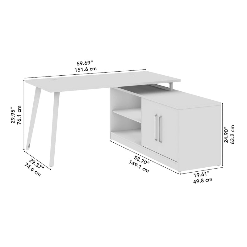 60W L Shaped Desk with Storage Cabinet