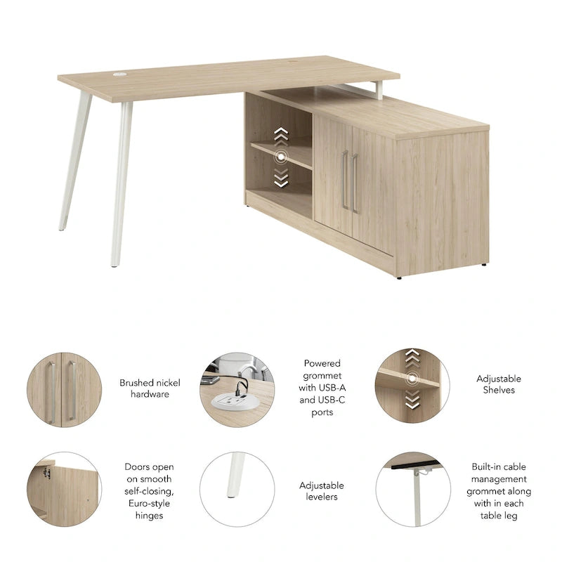 60W L Shaped Desk with Storage Cabinet