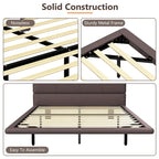 Modern Upholstered Leather Floating Bedframe & Headboard Set with LED Lighting