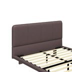 Modern Upholstered Leather Floating Bedframe & Headboard Set with LED Lighting
