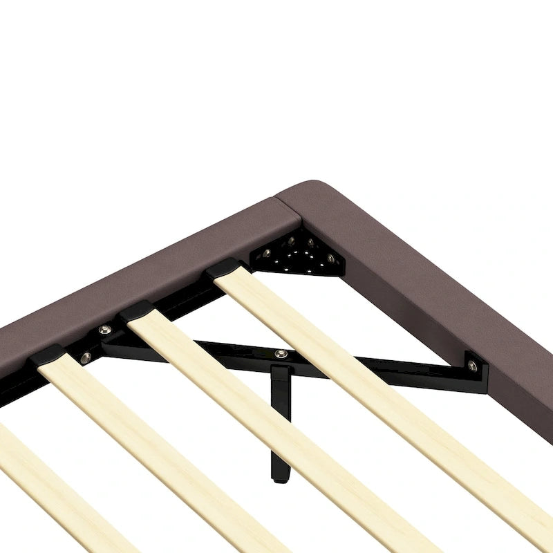 Modern Upholstered Leather Floating Bedframe & Headboard Set with LED Lighting