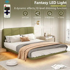 Modern Upholstered Leather Floating Bedframe & Headboard Set with LED Lighting