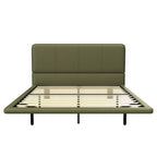 Modern Upholstered Leather Floating Bedframe & Headboard Set with LED Lighting