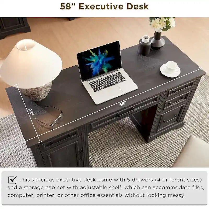 58 Large Computer Desk with Drawers, Embossed Texture Office Desk