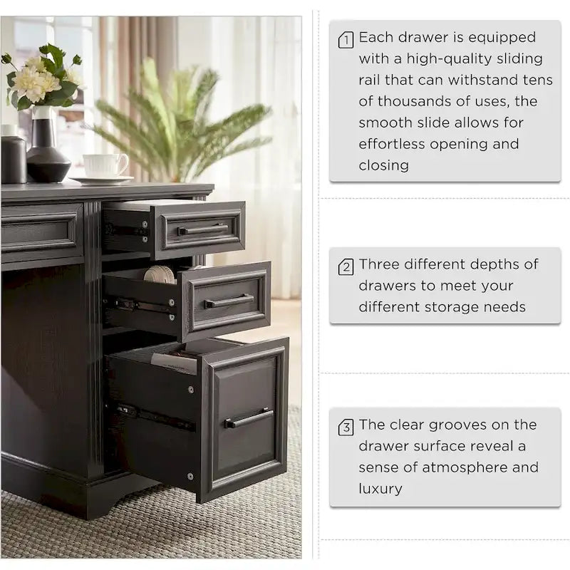 58 Large Computer Desk with Drawers, Embossed Texture Office Desk