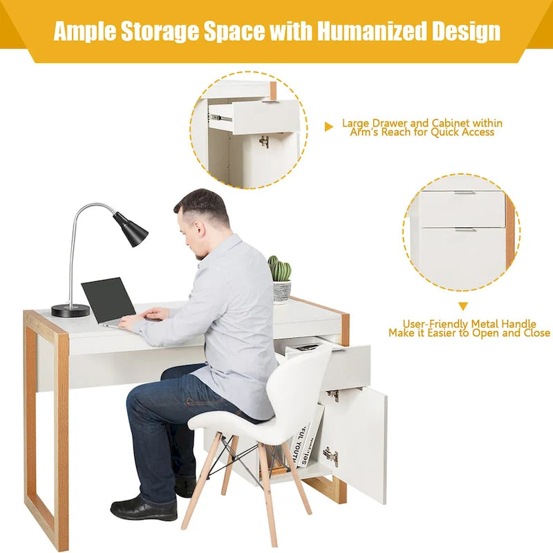 Computer Desk with Storage Cabinet Pull-out Drawer Stable