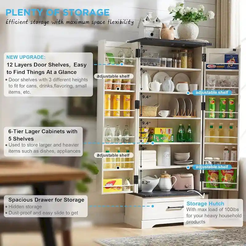 72 Farmhouse Kitchen Pantry Cabinet, Tall Storage Cabinet, Cupboard - N/A