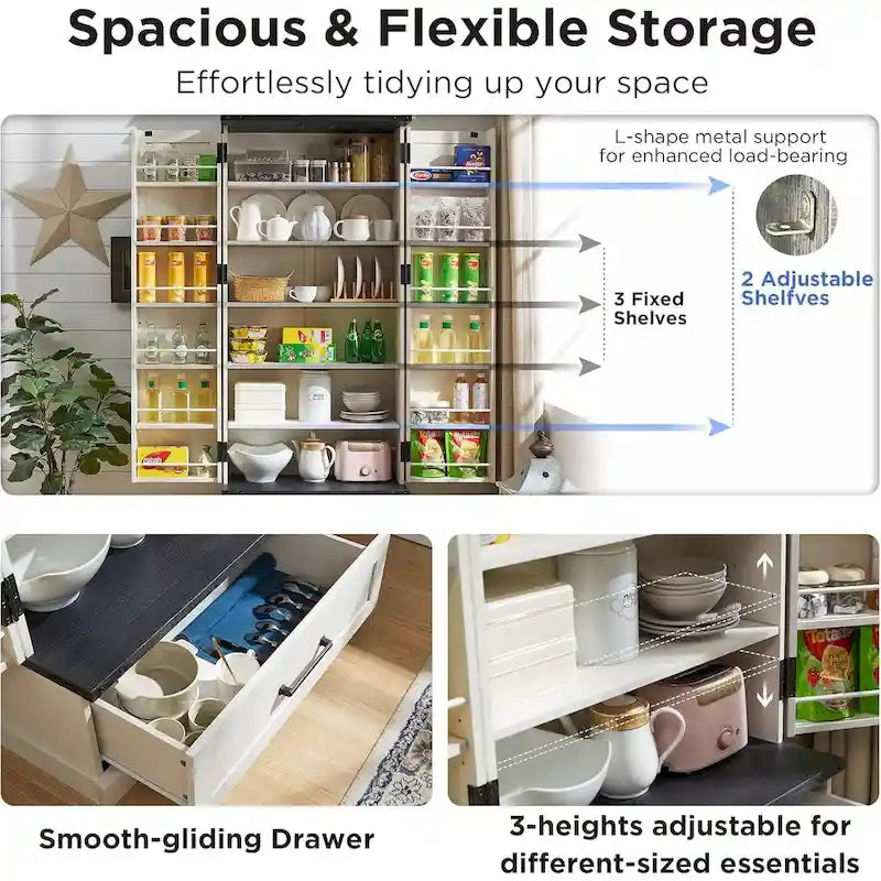 72 Farmhouse Kitchen Pantry Cabinet, Tall Storage Cabinet, Cupboard - N/A