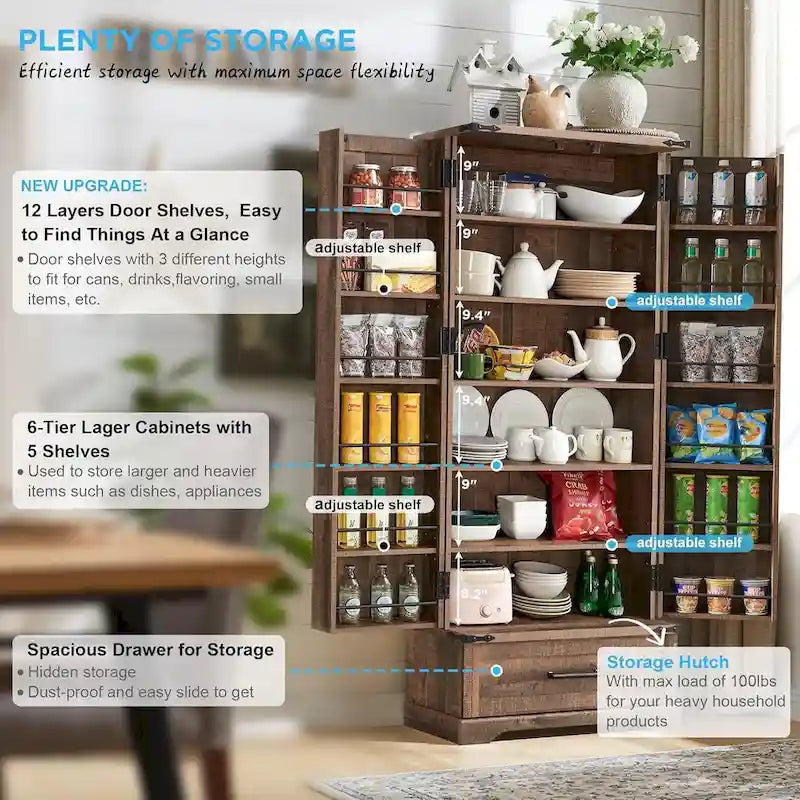 72 Farmhouse Kitchen Pantry Cabinet, Tall Storage Cabinet, Cupboard - N/A