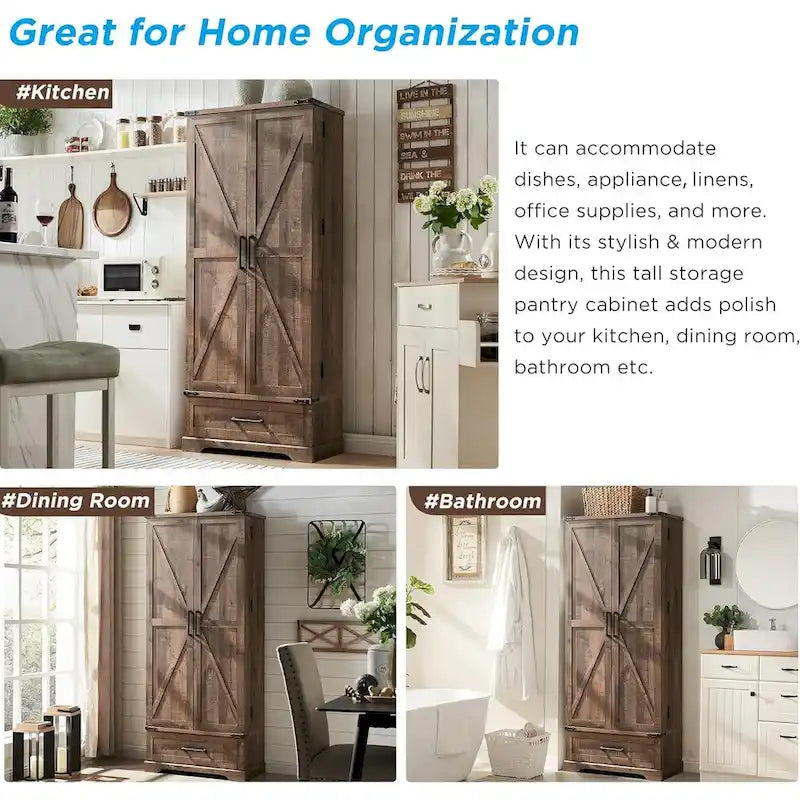 72 Farmhouse Kitchen Pantry Cabinet, Tall Storage Cabinet, Cupboard - N/A