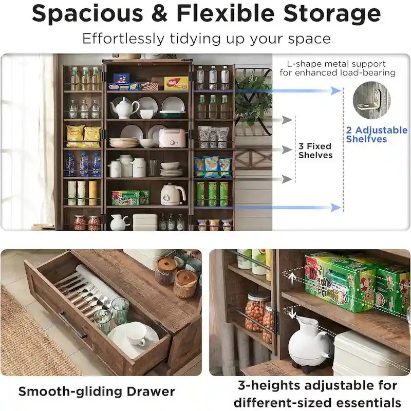 72 Farmhouse Kitchen Pantry Cabinet, Tall Storage Cabinet, Cupboard - N/A