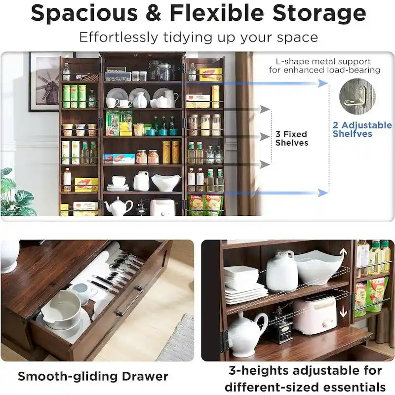 72 Farmhouse Kitchen Pantry Cabinet, Tall Storage Cabinet, Cupboard - N/A