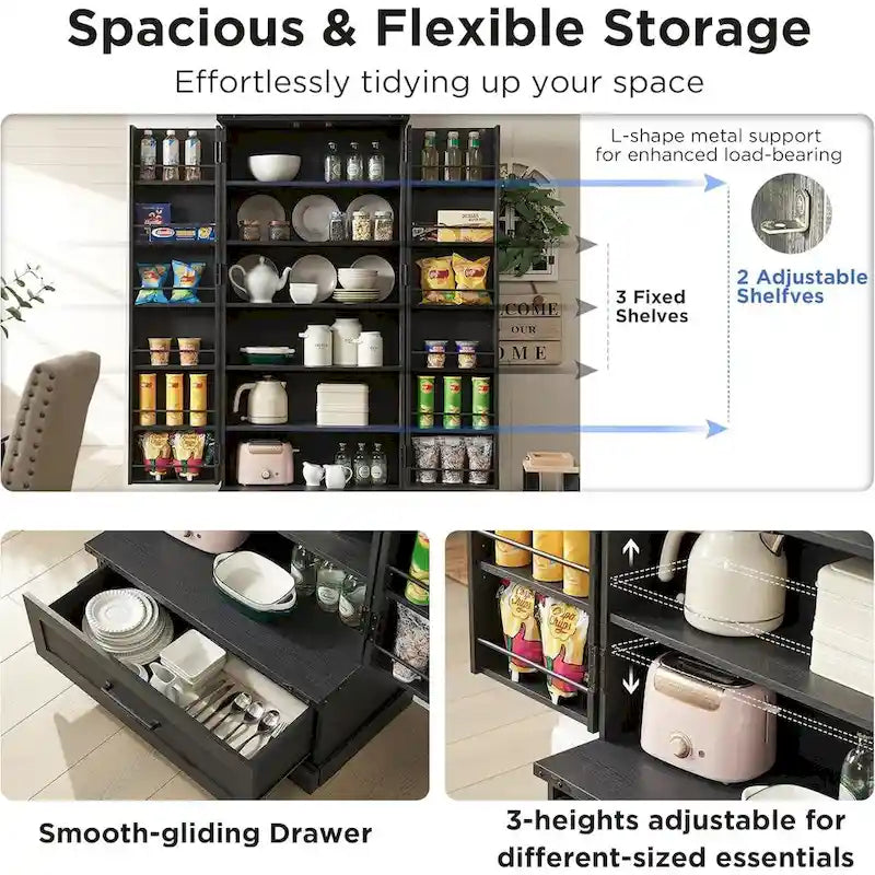 72 Farmhouse Kitchen Pantry Cabinet, Tall Storage Cabinet, Cupboard - N/A