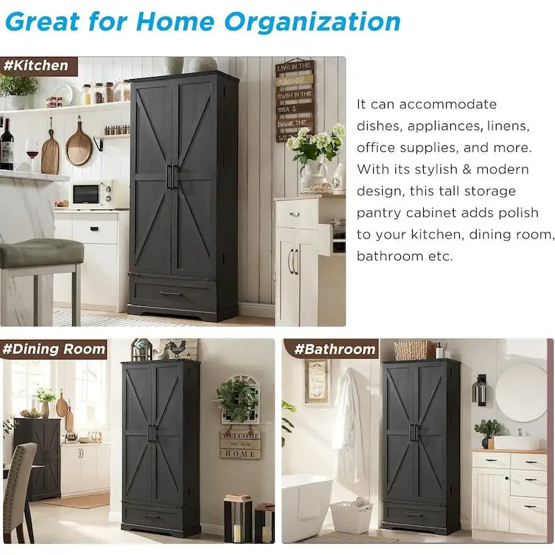 72 Farmhouse Kitchen Pantry Cabinet, Tall Storage Cabinet, Cupboard - N/A