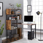 Home Office Computer Desk L-Shaped Corner Table, Rotating Computer Table with 5-Tier Bookshelf
