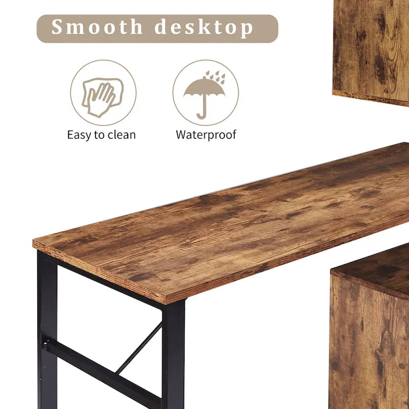 Home Office Computer Desk L-Shaped Corner Table, Rotating Computer Table with 5-Tier Bookshelf