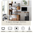 Home Office Computer Desk L-Shaped Corner Table, Rotating Computer Table with 5-Tier Bookshelf