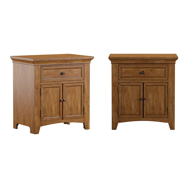 1-Drawer Wood Cupboard Nightstand with Charging Station