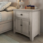 1-Drawer Wood Cupboard Nightstand with Charging Station
