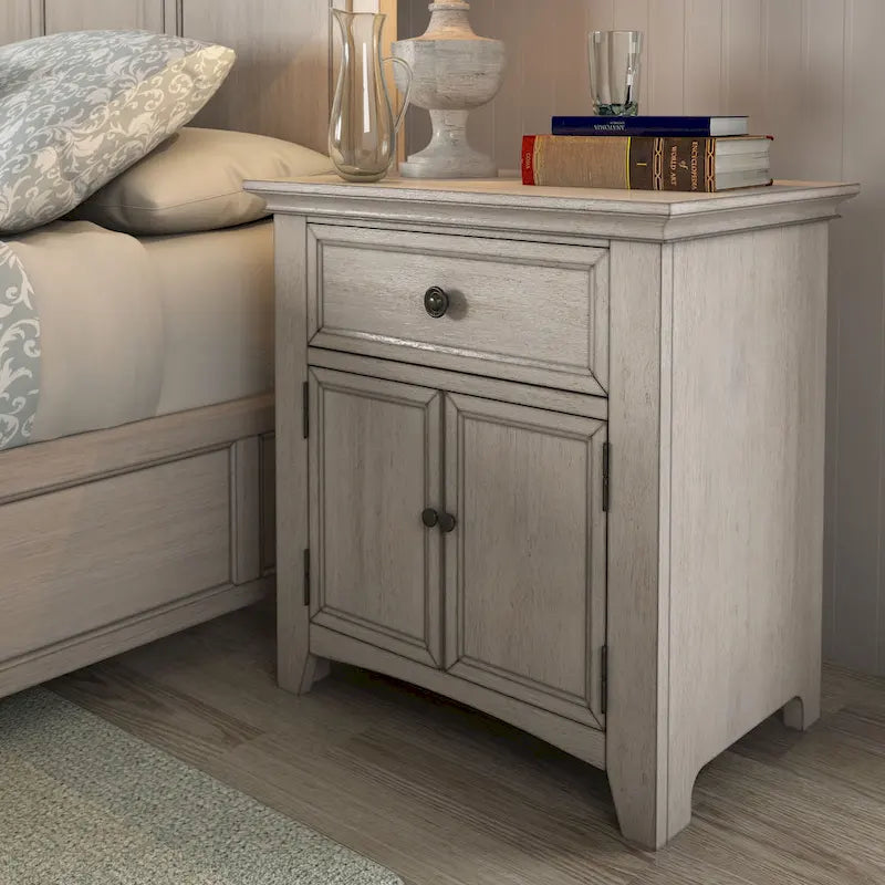 1-Drawer Wood Cupboard Nightstand with Charging Station