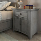 1-Drawer Wood Cupboard Nightstand with Charging Station