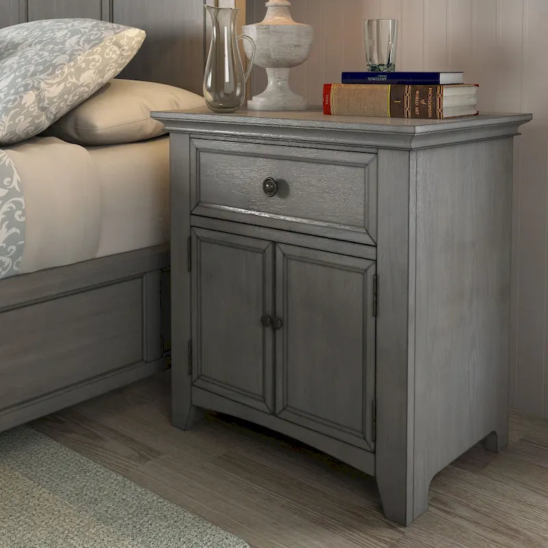 1-Drawer Wood Cupboard Nightstand with Charging Station