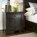1-Drawer Wood Cupboard Nightstand with Charging Station