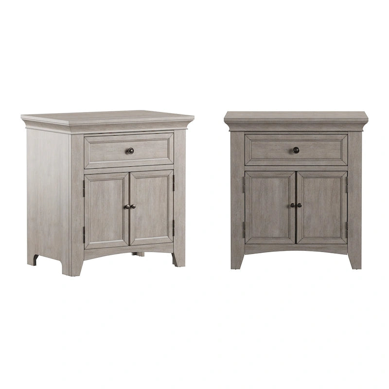 1-Drawer Wood Cupboard Nightstand with Charging Station