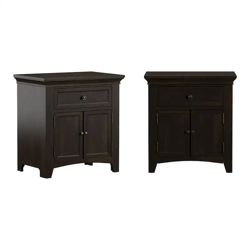 1-Drawer Wood Cupboard Nightstand with Charging Station