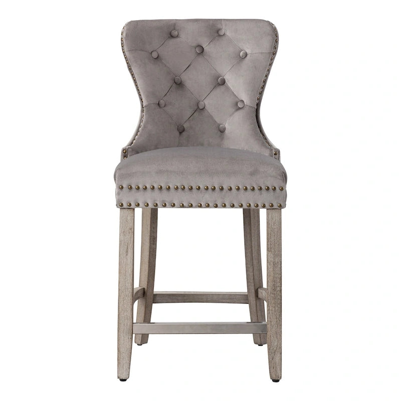24 Wingback Tufted Nailhead Counter Stool with Antique Grey Legs