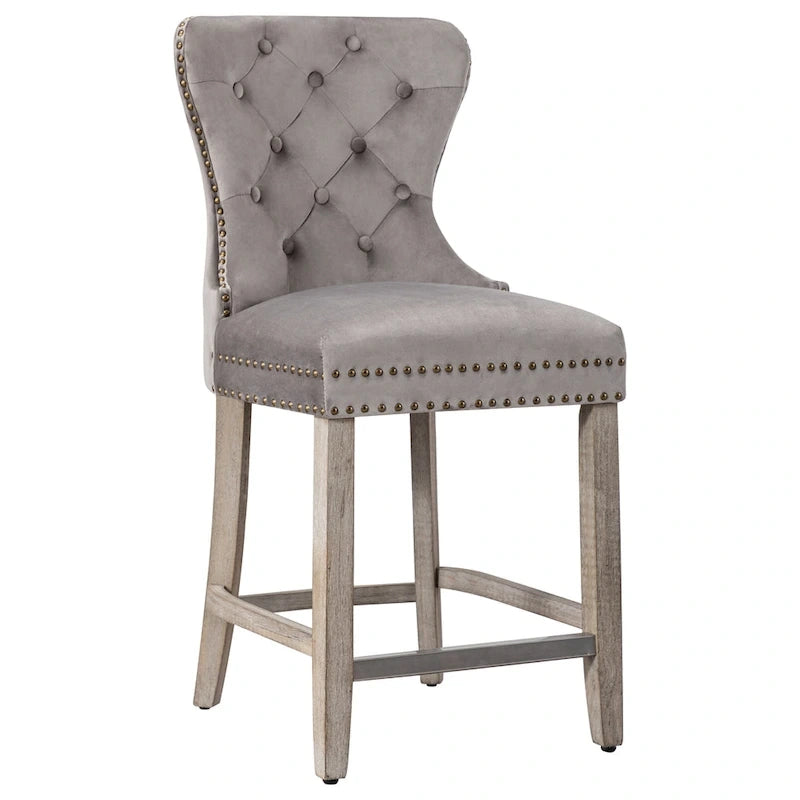 24 Wingback Tufted Nailhead Counter Stool with Antique Grey Legs