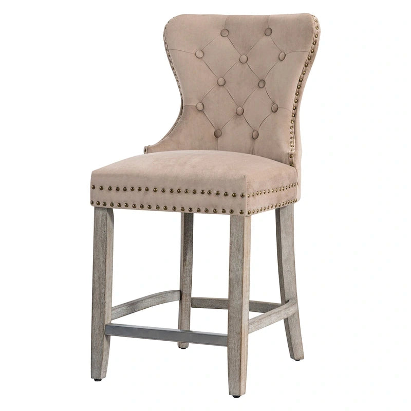 24 Wingback Tufted Nailhead Counter Stool with Antique Grey Legs