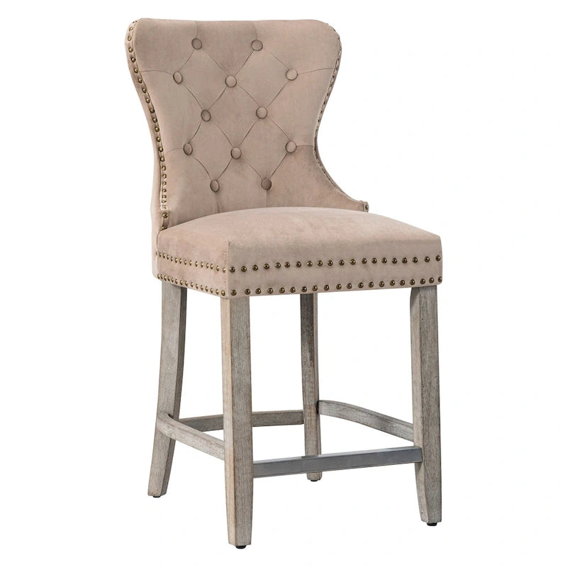 24 Wingback Tufted Nailhead Counter Stool with Antique Grey Legs