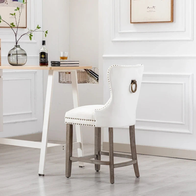 24 Wingback Tufted Nailhead Counter Stool with Antique Grey Legs