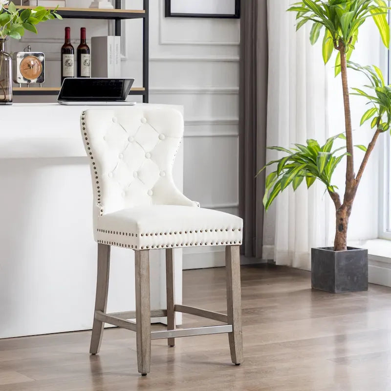 24 Wingback Tufted Nailhead Counter Stool with Antique Grey Legs