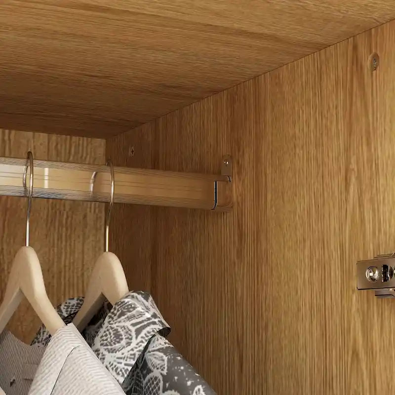 70.9Wardrobe Closet with Drawers and Hanging Rod Armoires Wood Finish