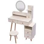 Length Adjustable Vanity Table Set w/ Touch LED Mirror and 5 Drawers