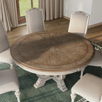 Farmhouse White Fabric Upholstered 7-Piece Round Dining Set