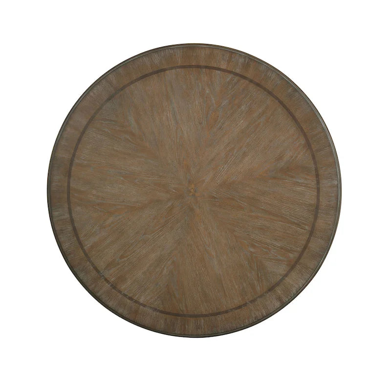 Farmhouse White Fabric Upholstered 7-Piece Round Dining Set