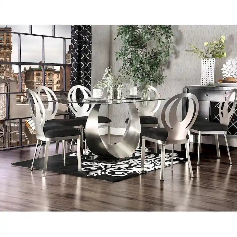 Heer Modern Black Steel U-shaped Pedestal 7-Piece Dining Set by 