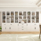 78.7Modular White Curio Bookcase Cabinet w/Glass Doors Buffet Display
