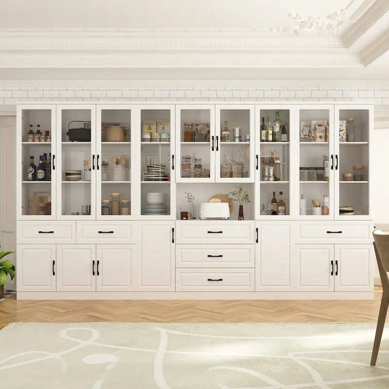 78.7Modular White Curio Bookcase Cabinet w/Glass Doors Buffet Display