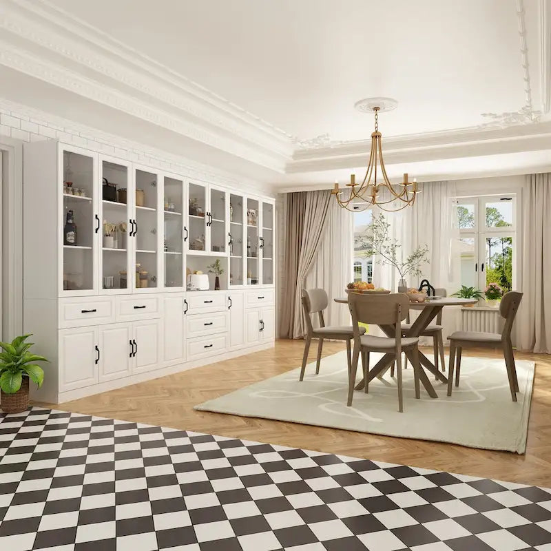 78.7Modular White Curio Bookcase Cabinet w/Glass Doors Buffet Display