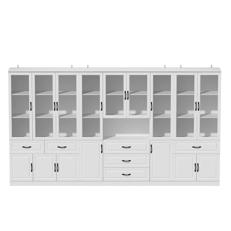 78.7Modular White Curio Bookcase Cabinet w/Glass Doors Buffet Display