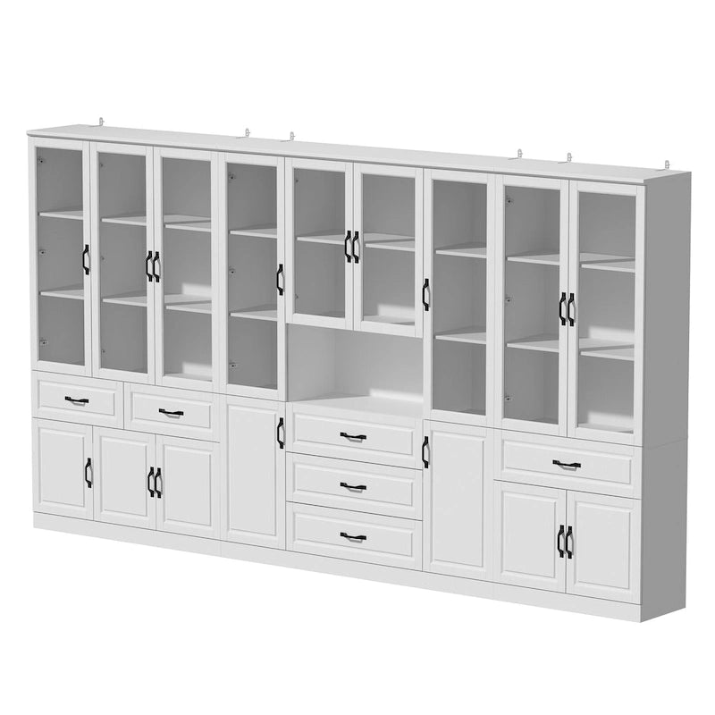 78.7Modular White Curio Bookcase Cabinet w/Glass Doors Buffet Display