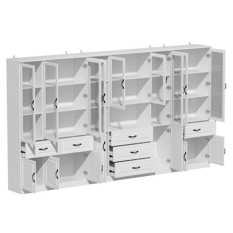 78.7Modular White Curio Bookcase Cabinet w/Glass Doors Buffet Display