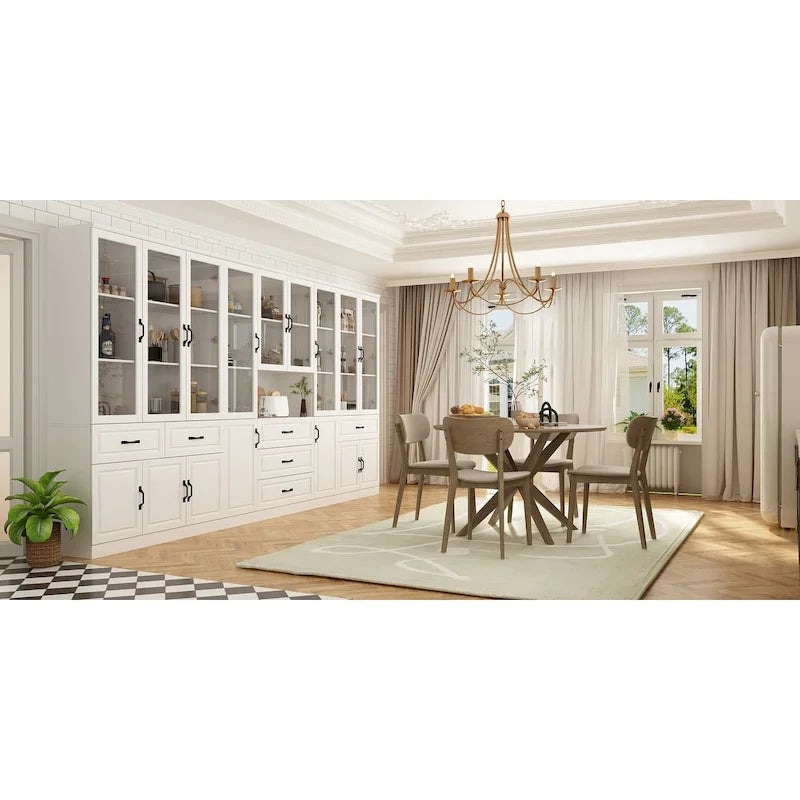 78.7Modular White Curio Bookcase Cabinet w/Glass Doors Buffet Display