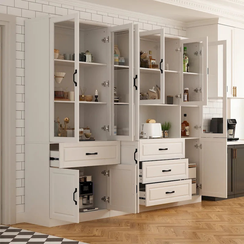 78.7Modular White Curio Bookcase Cabinet w/Glass Doors Buffet Display